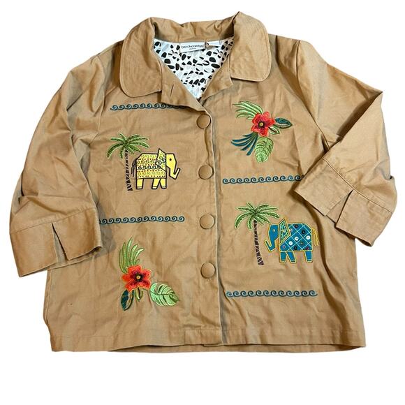 Vintage Embroidered Jacket Size Large Button Up Collared Sequins Boho Art Safari - Picture 1 of 6